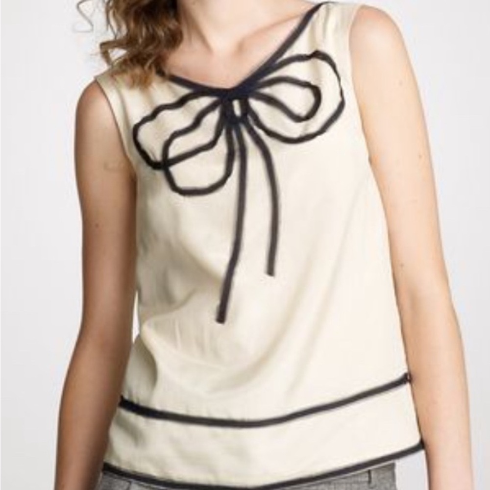 J. Crew White Top with Black Bow Accent
